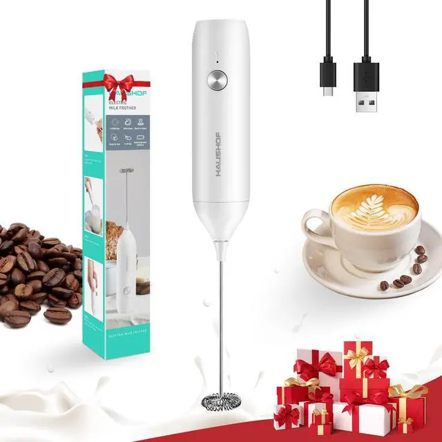 Main image of Powerful Rechargeable Milk Frother Wand, Handheld Electric Foam Maker, Drink Mixer with Detachable Stainless Steel Whisk for Coffee Latte, Cappuccino, Matcha, No Stand, White