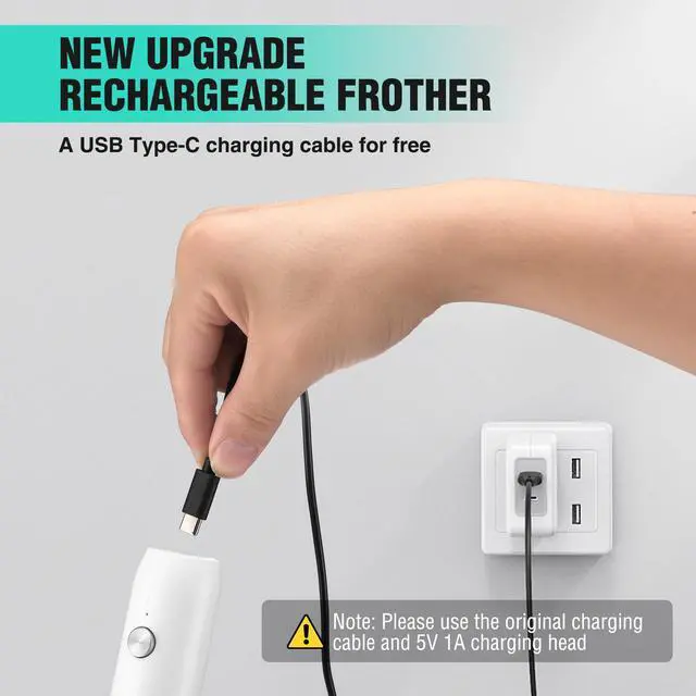 Alt view image 2 of 6 - Powerful Rechargeable Milk Frother Wand, Handheld Electric Foam Maker, Drink Mixer with Detachable Stainless Steel Whisk for Coffee Latte, Cappuccino, Matcha, No Stand, White