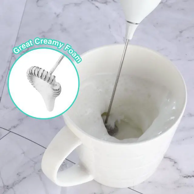 Alt view image 3 of 6 - Powerful Rechargeable Milk Frother Wand, Handheld Electric Foam Maker, Drink Mixer with Detachable Stainless Steel Whisk for Coffee Latte, Cappuccino, Matcha, No Stand, White