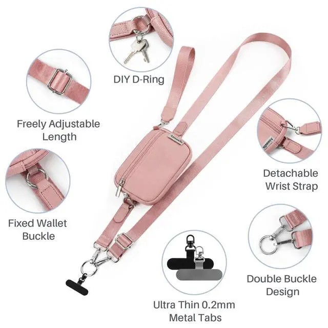Alt view image 4 of 7 - Clip and Go Strap for Phone with Wallet Crossbody, Detachable Zippered RFID Wristlet Wallet, Adjustable Phone Lanyard & Ultra-Thin 360° Rotatable Metal Tabs for All Smartphones