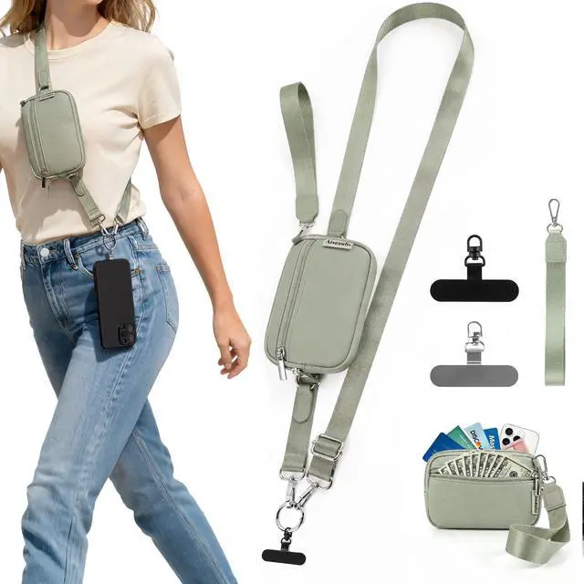 Main image of Clip and Go Strap for Phone with Wallet Crossbody, Detachable Zippered RFID Wristlet Wallet, Adjustable Phone Lanyard & Ultra-Thin 360° Rotatable Metal Tabs for All Smartphones