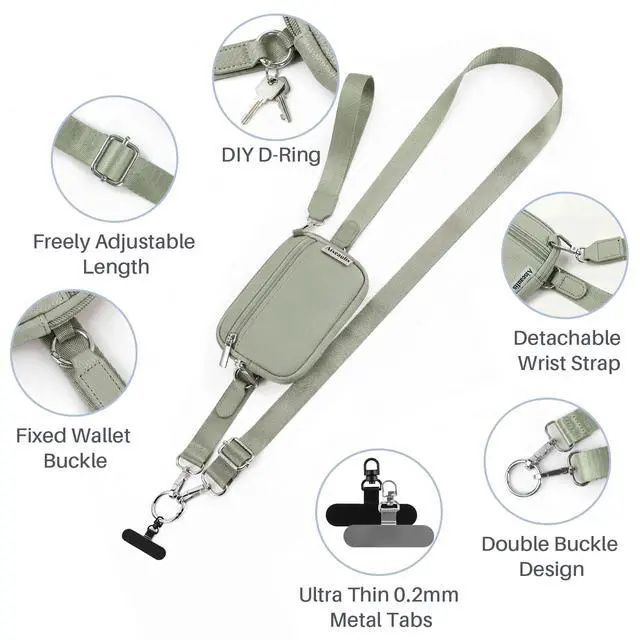 Alt view image 4 of 7 - Clip and Go Strap for Phone with Wallet Crossbody, Detachable Zippered RFID Wristlet Wallet, Adjustable Phone Lanyard & Ultra-Thin 360° Rotatable Metal Tabs for All Smartphones