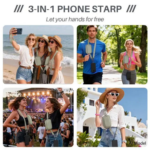 Alt view image 3 of 7 - Clip and Go Strap for Phone with Wallet Crossbody, Detachable Zippered RFID Wristlet Wallet, Adjustable Phone Lanyard & Ultra-Thin 360° Rotatable Metal Tabs for All Smartphones