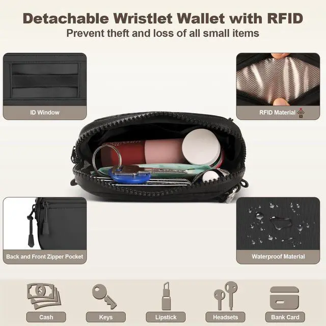 Alt view image 6 of 7 - Clip and Go Strap for Phone with Wallet Crossbody, Adjustable & Detachable Phone Lanyard with RFID Wristlet Wallet, ID Window, Zipper, Universal Phone Strap for All Phones, Black (M)
