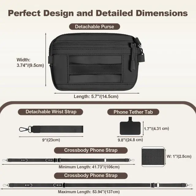 Alt view image 7 of 7 - Clip and Go Strap for Phone with Wallet Crossbody, Adjustable & Detachable Phone Lanyard with RFID Wristlet Wallet, ID Window, Zipper, Universal Phone Strap for All Phones, Black (M)