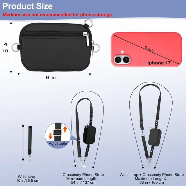 Alt view image 3 of 7 - 3-in-1 Clip and Go Strap for Phone with Wallet Crossbody, Detachable Zippered RFID Wristlet WalletAdjustable Anti-Theft Phone Lanyard for Women | Hands-Free for Daily Errands & Travel (Black)
