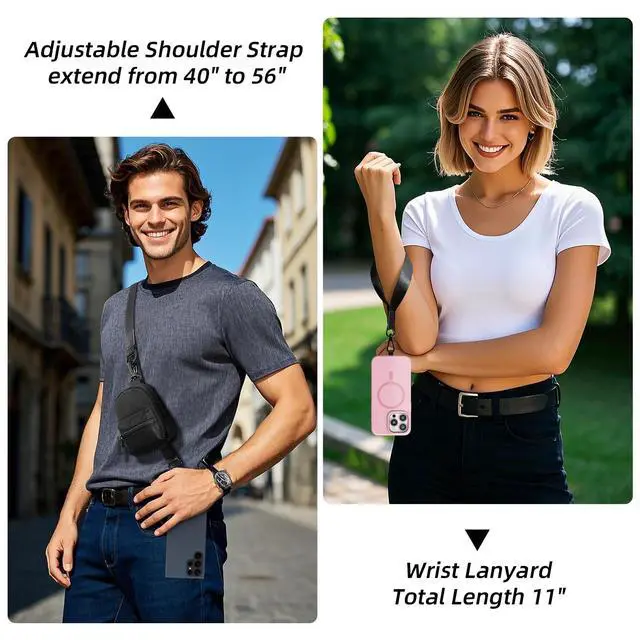 Alt view image 2 of 7 - Clip and Go Strap for Phone with Wallet Crossbody, Adjustable Phone Lanyard with Cell Phone Wrist Strap & Tether Tab for Women & Men, Sport-Style, Black