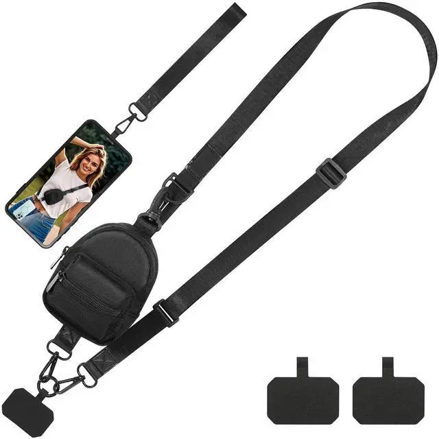 Main image of Clip and Go Strap for Phone with Wallet Crossbody, Adjustable Phone Lanyard with Cell Phone Wrist Strap & Tether Tab for Women & Men, Sport-Style, Black