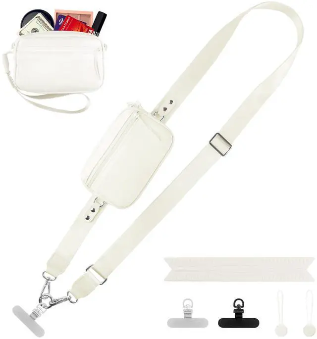 Main image of Clip and Go Strap for Phone with Wallet Crossbody, Adjustable Phone Lanyard with Detachable RFID Wristlet Wallet & Ultra-Thin 360° Rotatable Metal Tabs for All Smartphones (Cream)