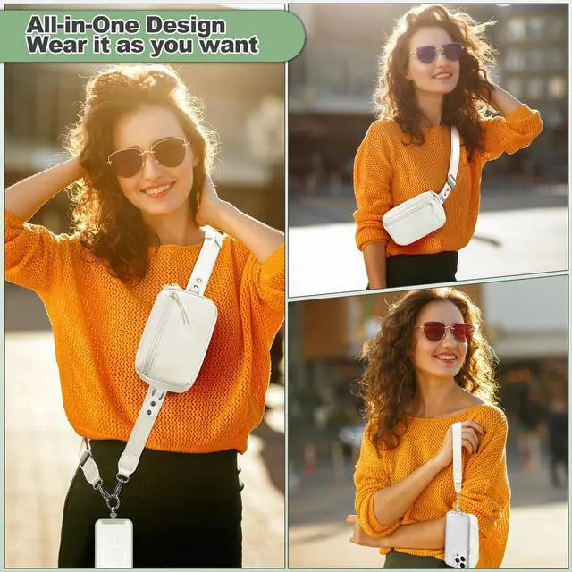 Alt view image 2 of 7 - Clip and Go Strap for Phone with Wallet Crossbody, Adjustable Phone Lanyard with Detachable RFID Wristlet Wallet & Ultra-Thin 360° Rotatable Metal Tabs for All Smartphones (Cream)