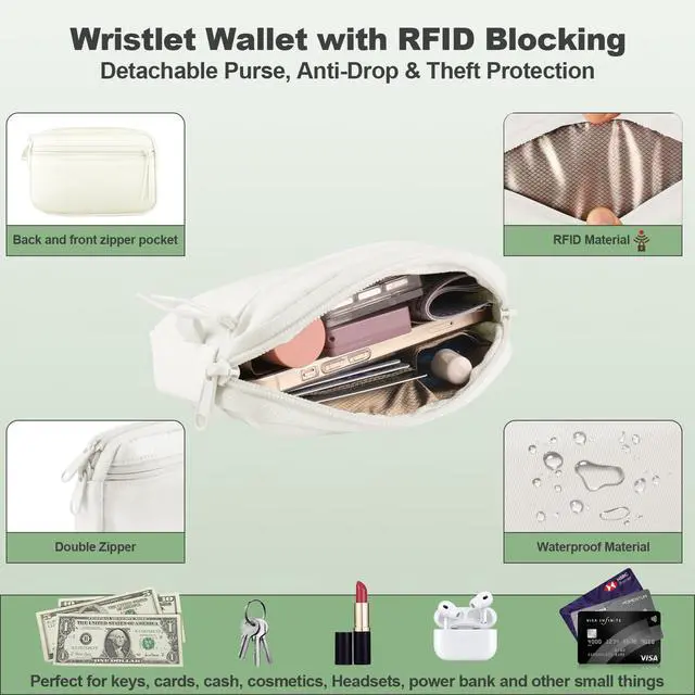 Alt view image 5 of 7 - Clip and Go Strap for Phone with Wallet Crossbody, Adjustable Phone Lanyard with Detachable RFID Wristlet Wallet & Ultra-Thin 360° Rotatable Metal Tabs for All Smartphones (Cream)
