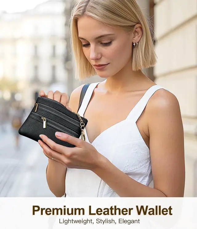Alt view image 3 of 7 - Clip and Go Phone Strap Crossbody with Leather Wallet, Adjustable Anti-Theft Lanyard with Zippered Pouch, Universal Cell Phone Neck Lanyard for Most Smartphone Cases, Black Striped