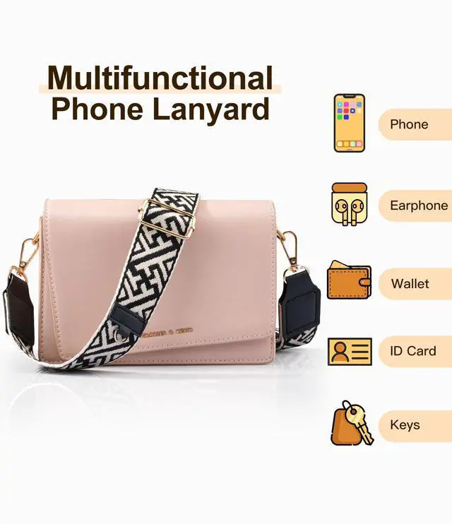 Alt view image 6 of 7 - Clip and Go Phone Strap Crossbody with Leather Wallet, Adjustable Anti-Theft Lanyard with Zippered Pouch, Universal Cell Phone Neck Lanyard for Most Smartphone Cases, Black Striped