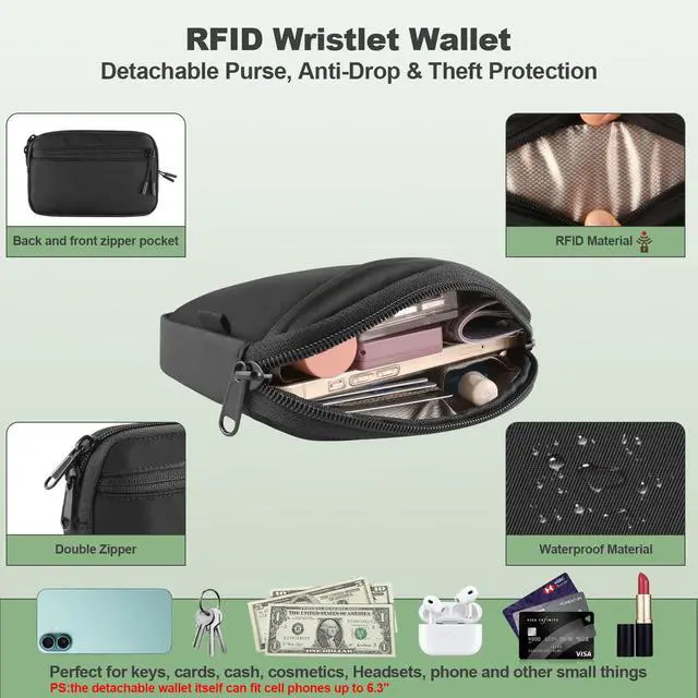 Alt view image 4 of 7 - Clip and Go Strap for Phone with Wallet Crossbody, Adjustable Phone Lanyard with Detachable RFID Wristlet Wallet, Universal Phone Strap with 360° Rotatable Phone Tabs for All Phones (Black)
