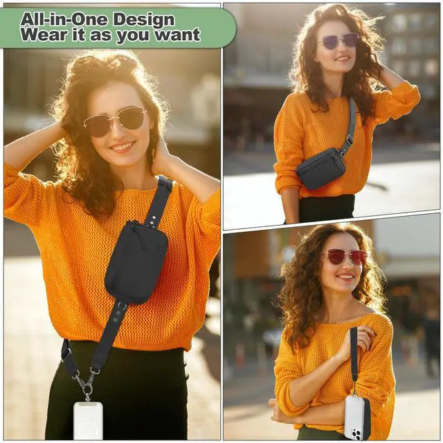Alt view image 2 of 7 - Clip and Go Strap for Phone with Wallet Crossbody, Adjustable Phone Lanyard with Detachable RFID Wristlet Wallet, Universal Phone Strap with 360° Rotatable Phone Tabs for All Phones (Black)
