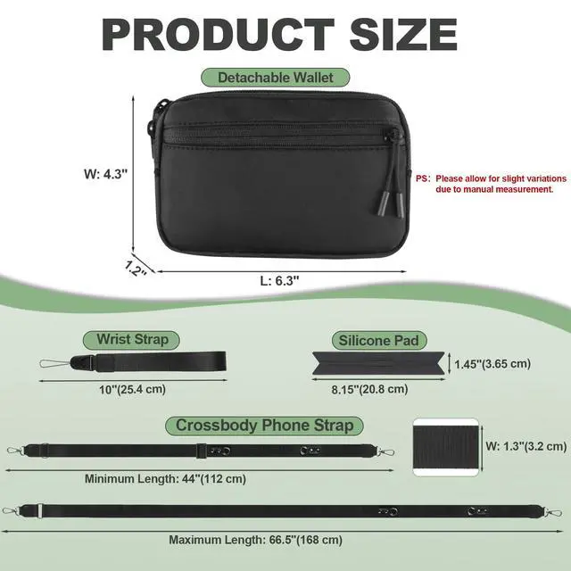 Alt view image 3 of 7 - Clip and Go Strap for Phone with Wallet Crossbody, Adjustable Phone Lanyard with Detachable RFID Wristlet Wallet, Universal Phone Strap with 360° Rotatable Phone Tabs for All Phones (Black)