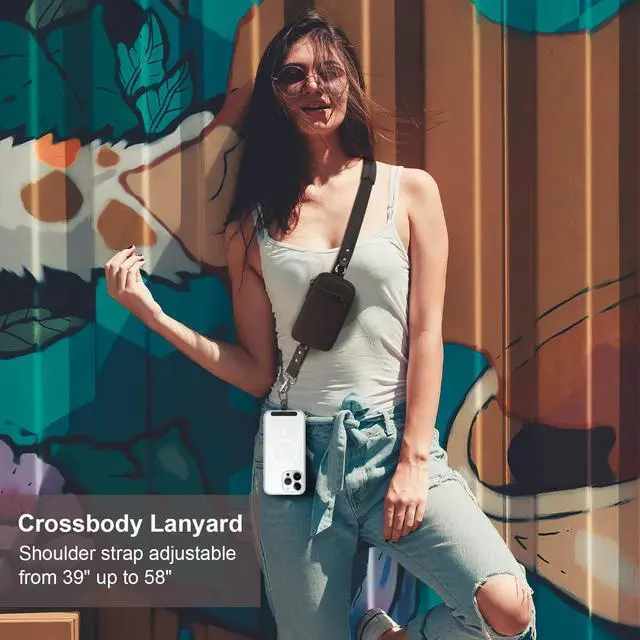 Alt view image 2 of 7 - Clip and Go Strap for Phone With Wallet Crossbody (Detachable RFID Wallet) - Adjustable Phone Strap w/Soft Silicone Pad, Universal Phone Lanyard with 360° Rotatable Tether Tabs for All Phones