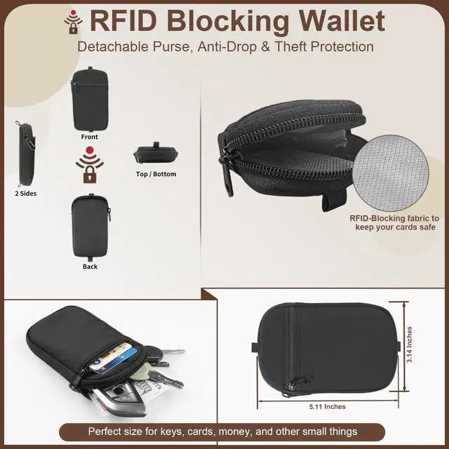 Alt view image 5 of 7 - Clip and Go Strap for Phone With Wallet Crossbody (Detachable RFID Wallet) - Adjustable Phone Strap w/Soft Silicone Pad, Universal Phone Lanyard with 360° Rotatable Tether Tabs for All Phones
