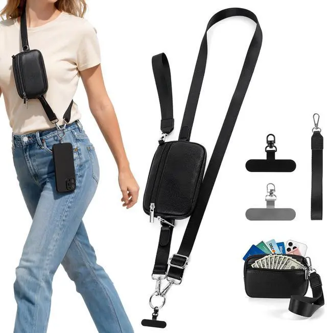 Main image of Clip and Go Strap for Phone with Wallet Crossbody, Detachable Zippered RFID Wristlet Wallet, Adjustable Phone Lanyard & Ultra-Thin 360° Rotatable Metal Tabs for All Smartphones