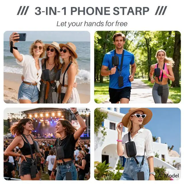 Alt view image 3 of 7 - Clip and Go Strap for Phone with Wallet Crossbody, Detachable Zippered RFID Wristlet Wallet, Adjustable Phone Lanyard & Ultra-Thin 360° Rotatable Metal Tabs for All Smartphones