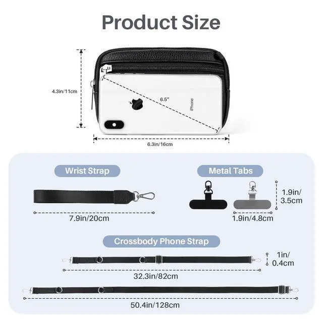 Alt view image 2 of 7 - Clip and Go Strap for Phone with Wallet Crossbody, Detachable Zippered RFID Wristlet Wallet, Adjustable Phone Lanyard & Ultra-Thin 360° Rotatable Metal Tabs for All Smartphones