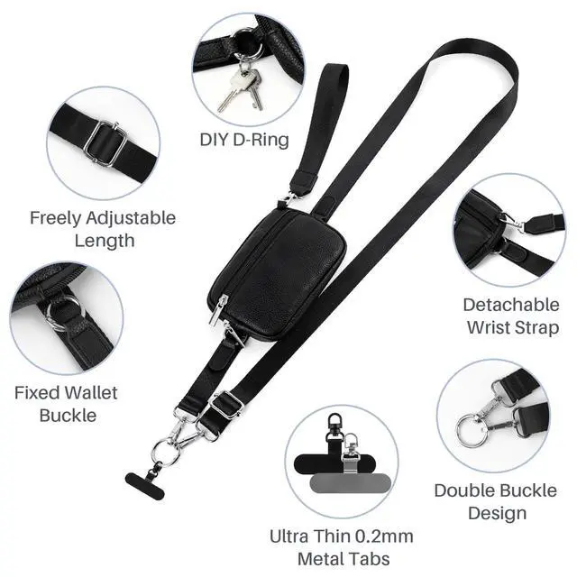 Alt view image 4 of 7 - Clip and Go Strap for Phone with Wallet Crossbody, Detachable Zippered RFID Wristlet Wallet, Adjustable Phone Lanyard & Ultra-Thin 360° Rotatable Metal Tabs for All Smartphones