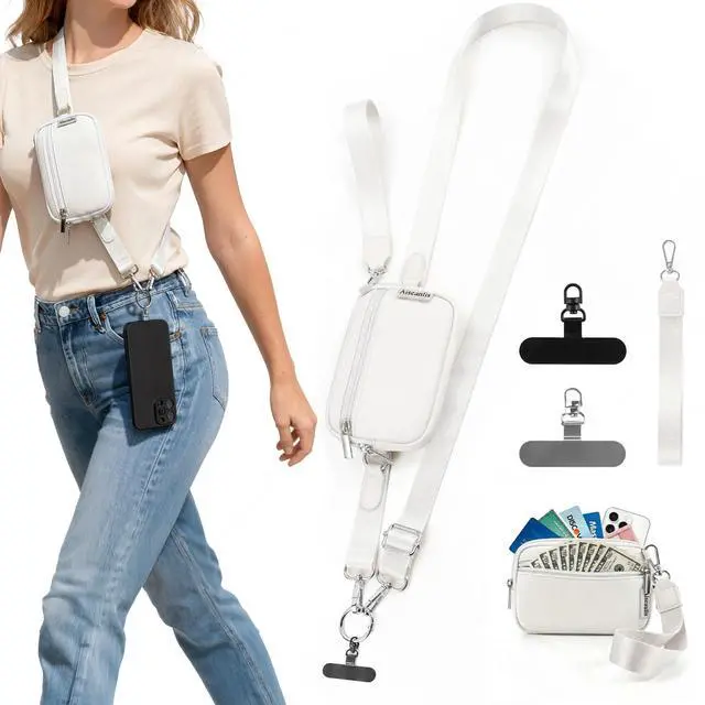 Main image of Clip and Go Strap for Phone with Wallet Crossbody, Detachable Zippered RFID Wristlet Wallet, Adjustable Phone Lanyard & Ultra-Thin 360° Rotatable Metal Tabs for All Smartphones