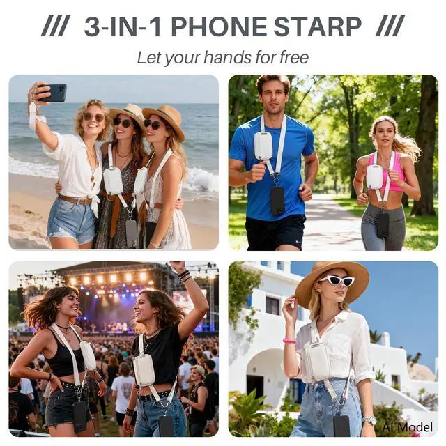 Alt view image 3 of 7 - Clip and Go Strap for Phone with Wallet Crossbody, Detachable Zippered RFID Wristlet Wallet, Adjustable Phone Lanyard & Ultra-Thin 360° Rotatable Metal Tabs for All Smartphones