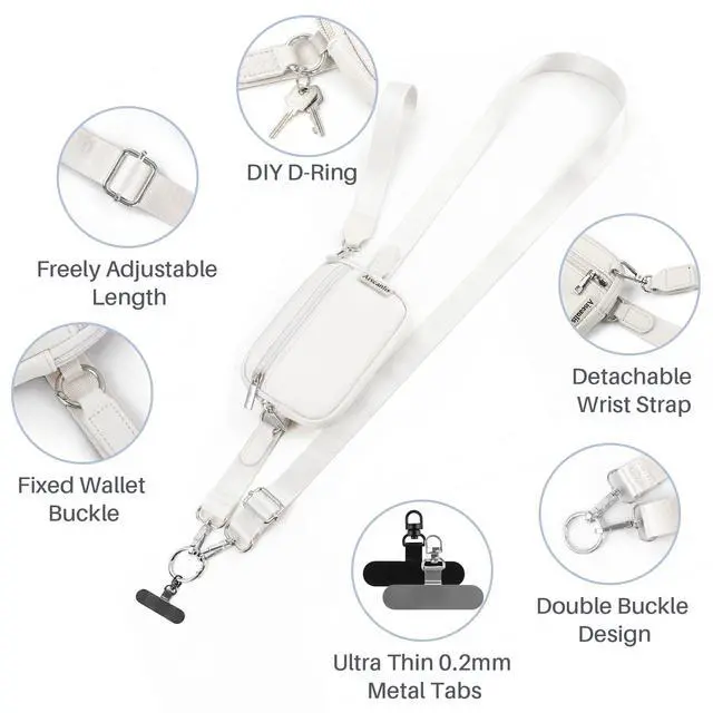 Alt view image 4 of 7 - Clip and Go Strap for Phone with Wallet Crossbody, Detachable Zippered RFID Wristlet Wallet, Adjustable Phone Lanyard & Ultra-Thin 360° Rotatable Metal Tabs for All Smartphones