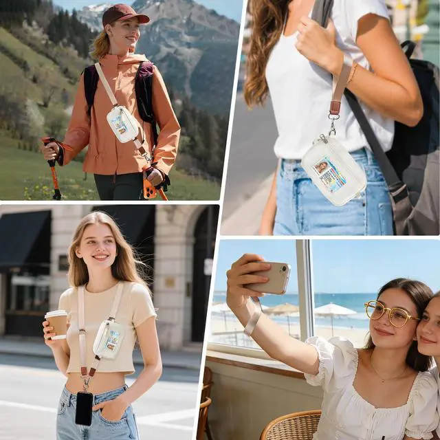Alt view image 2 of 7 - Clip and Go Strap for Phone with Wallet Crossbody, Cell Phone Lanyard Crossbody for Women Men, Adjustable Strap with Detachable RFID Wristlet Wallet for Teacher (Beige)