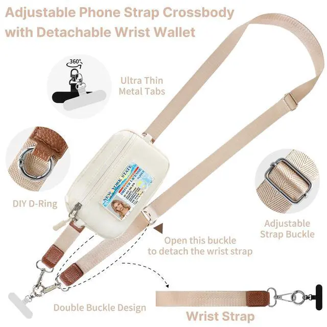 Alt view image 5 of 7 - Clip and Go Strap for Phone with Wallet Crossbody, Cell Phone Lanyard Crossbody for Women Men, Adjustable Strap with Detachable RFID Wristlet Wallet for Teacher (Beige)