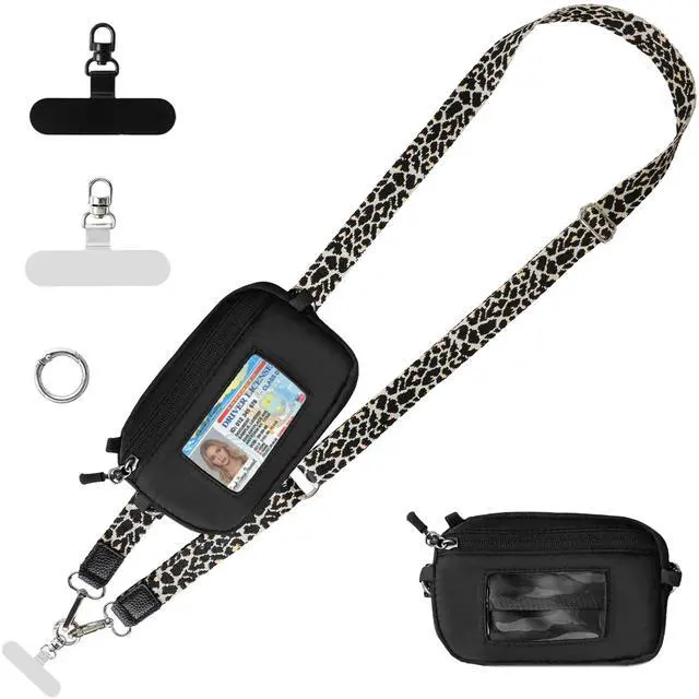 Main image of Clip and Go Strap for Phone with Wallet Crossbody, Cell Phone Lanyard Crossbody for Women Men, Adjustable Lanyard with Detachable Wristlet Wallet for Teacher (Black White)