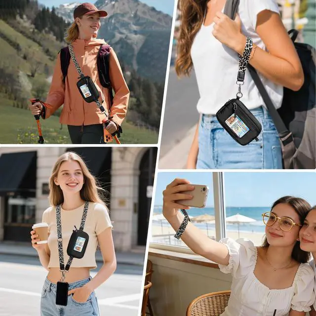 Alt view image 2 of 7 - Clip and Go Strap for Phone with Wallet Crossbody, Cell Phone Lanyard Crossbody for Women Men, Adjustable Lanyard with Detachable Wristlet Wallet for Teacher (Black White)