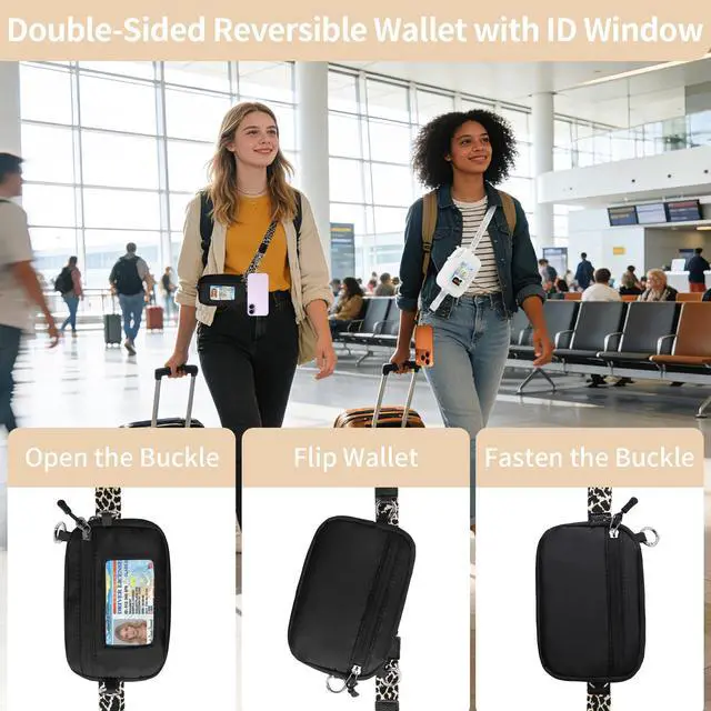 Alt view image 4 of 7 - Clip and Go Strap for Phone with Wallet Crossbody, Cell Phone Lanyard Crossbody for Women Men, Adjustable Lanyard with Detachable Wristlet Wallet for Teacher (Black White)
