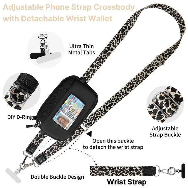 Alt view image 5 of 7 - Clip and Go Strap for Phone with Wallet Crossbody, Cell Phone Lanyard Crossbody for Women Men, Adjustable Lanyard with Detachable Wristlet Wallet for Teacher (Black White)