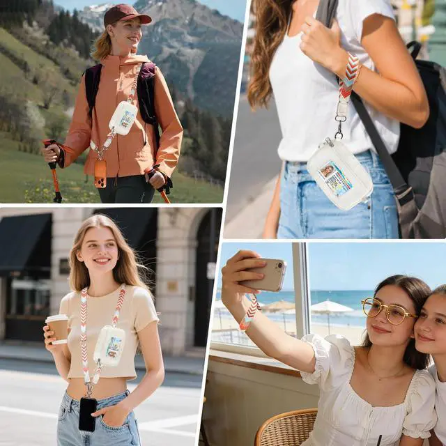 Alt view image 2 of 7 - Clip and Go Strap for Phone with Wallet Crossbody, Cell Phone Lanyard Crossbody for Women Men, Adjustable Lanyard with Detachable RFID Wristlet Wallet for Teacher (Orange White)