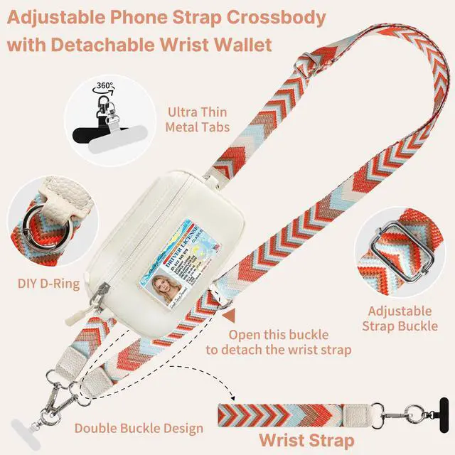 Alt view image 5 of 7 - Clip and Go Strap for Phone with Wallet Crossbody, Cell Phone Lanyard Crossbody for Women Men, Adjustable Lanyard with Detachable RFID Wristlet Wallet for Teacher (Orange White)