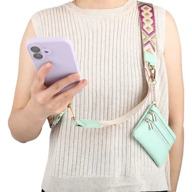 Alt view image 3 of 6 - Clip and Go Strap for Phone with Wallet Crossbody,Multifunction Phone Lanyard,Phone Strap with Zippered Wallet (Green)