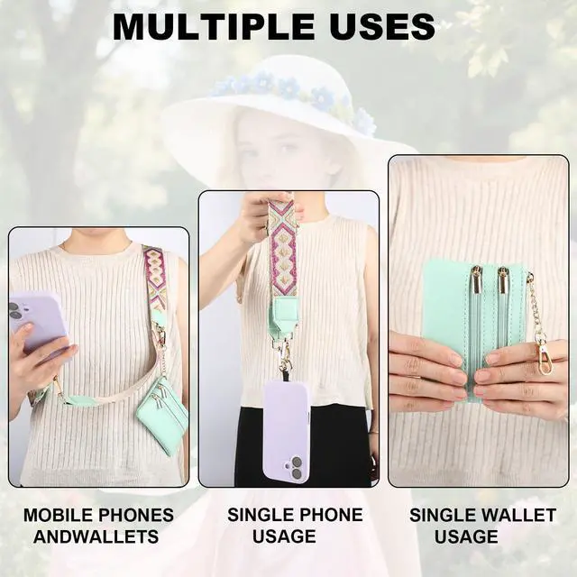 Alt view image 5 of 6 - Clip and Go Strap for Phone with Wallet Crossbody,Multifunction Phone Lanyard,Phone Strap with Zippered Wallet (Green)