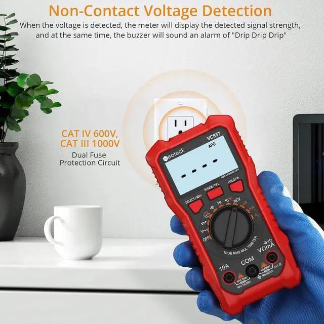 Alt view image 4 of 7 - 6000 Counts True RMS Digital Multimeter,Auto Range Multimeter with NCV,AC/DC Voltage Current Resistance Capacitance Frequency Temperature Duty Cycle Voltmeter for Home Automotive Electrician