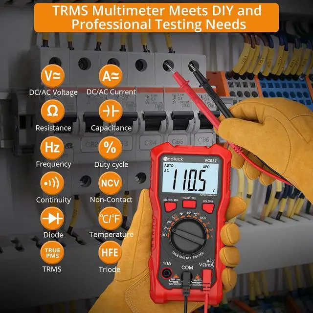 Alt view image 2 of 7 - 6000 Counts True RMS Digital Multimeter,Auto Range Multimeter with NCV,AC/DC Voltage Current Resistance Capacitance Frequency Temperature Duty Cycle Voltmeter for Home Automotive Electrician