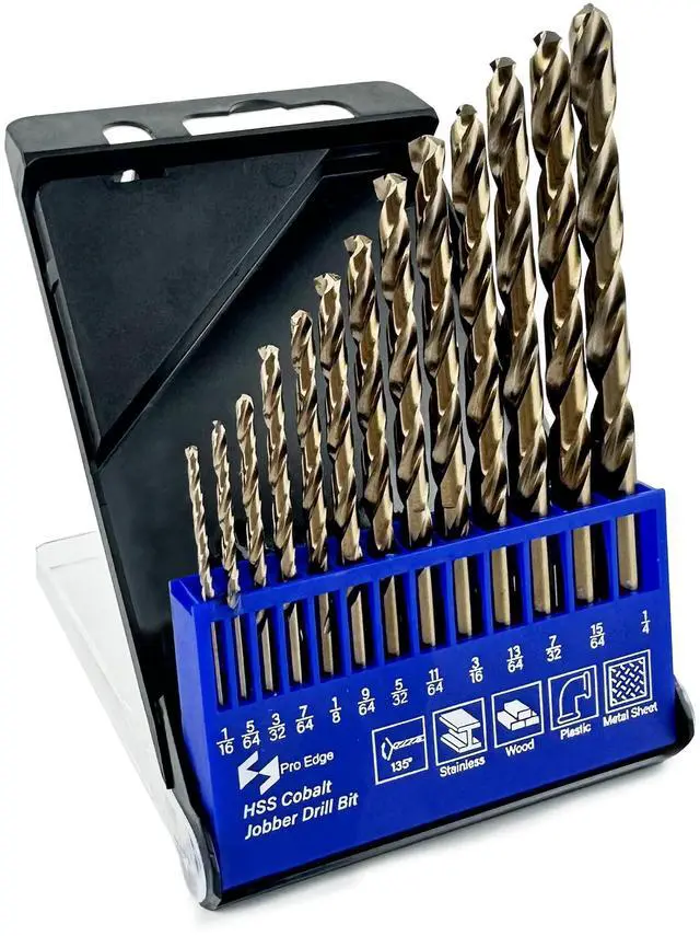 Main image of 13pcs Cobalt Drill Bits Set, M35 High Speed Steel 135 Degree Tip Twist Jobber Drill Bits Set for Hardened Metal Stainless Steel Cast Iron Wood Plastic with Index Storage Box (1/16"-1/4")