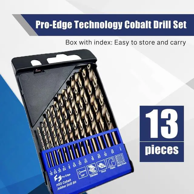 Alt view image 7 of 7 - 13pcs Cobalt Drill Bits Set, M35 High Speed Steel 135 Degree Tip Twist Jobber Drill Bits Set for Hardened Metal Stainless Steel Cast Iron Wood Plastic with Index Storage Box (1/16"-1/4")