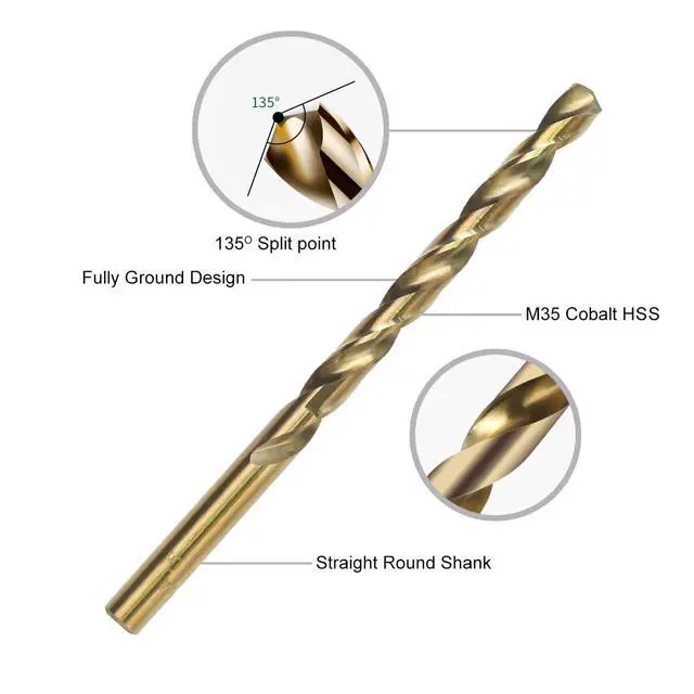 Alt view image 2 of 6 - 3/16 inch Cobalt Drill Bits, M35 HSS, 135 Degree Tip, Jobber Length Twist Drill Bit Set for Hard Metal, Stainless Steel, Cast Iron, Wood and Plastic, with Storage Case, Pack of 10