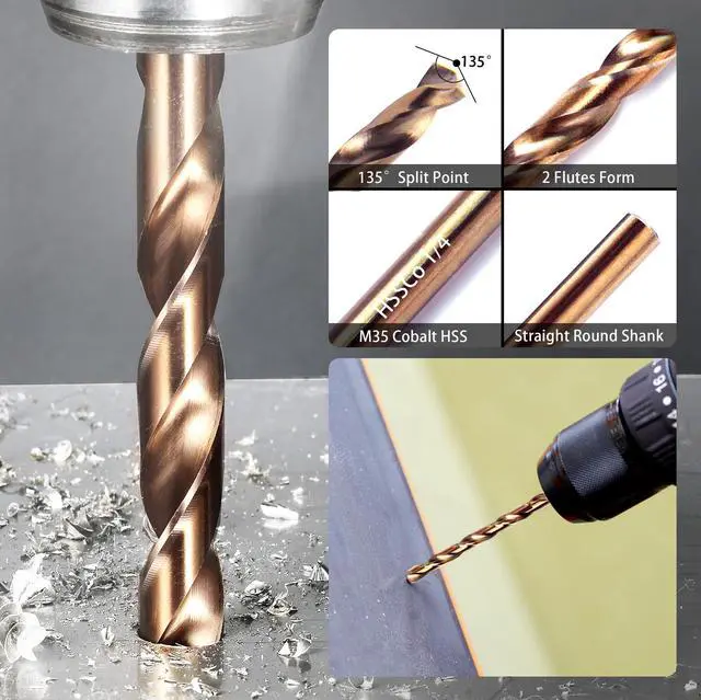 Alt view image 3 of 7 - 13PCS Cobalt Drill Bit Set(1/16"-1/4"), M35 High Speed Steel, 135 Degree Tip, Twist Jobber Length Drill Bits Set for Hard Metal, Stainless Steel, Cast Iron and Wood with Metal Storage Case