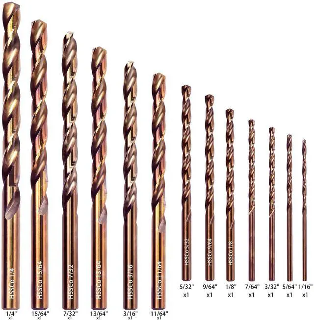 Alt view image 2 of 7 - 13PCS Cobalt Drill Bit Set(1/16"-1/4"), M35 High Speed Steel, 135 Degree Tip, Twist Jobber Length Drill Bits Set for Hard Metal, Stainless Steel, Cast Iron and Wood with Metal Storage Case