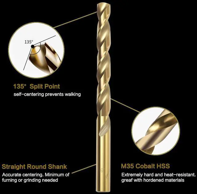 Alt view image 2 of 7 - 13Pcs Cobalt Drill Bit Set (1/16"-1/4"), M35 HSS, 135 Degree Tip, Twist Jobber Length for Hardened Metal, Stainless Steel, Cast Iron, Wood, and Plastics, with Index Storage Case