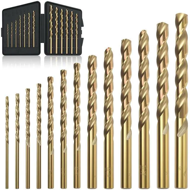Main image of 13Pcs Cobalt Drill Bit Set (1/16"-1/4"), M35 HSS, 135 Degree Tip, Twist Jobber Length for Hardened Metal, Stainless Steel, Cast Iron, Wood, and Plastics, with Index Storage Case
