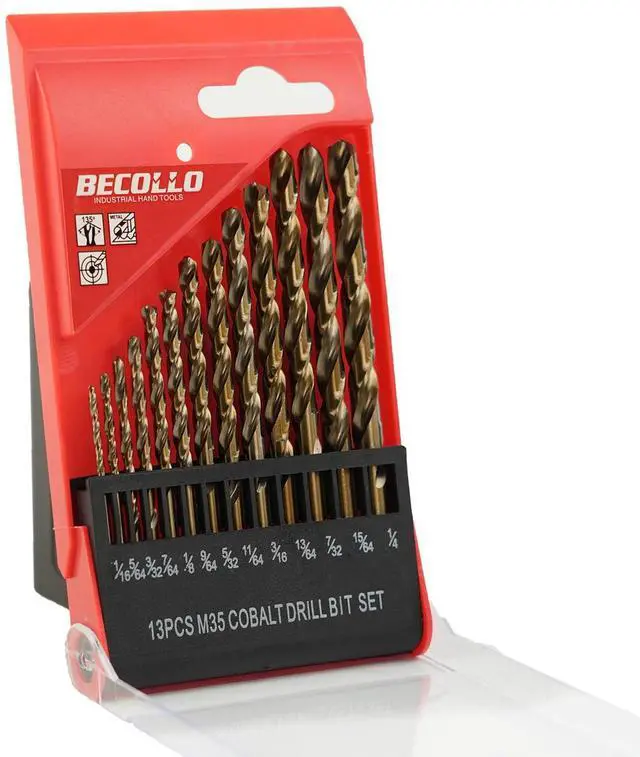 Main image of 13PCS (1/16"-1/4") Cobalt Drill Bit Set, M35 Jobber Length Twist Drill Bits,Suitable for Drilling in Hard Metal, Stainless Steel, Cast Iron