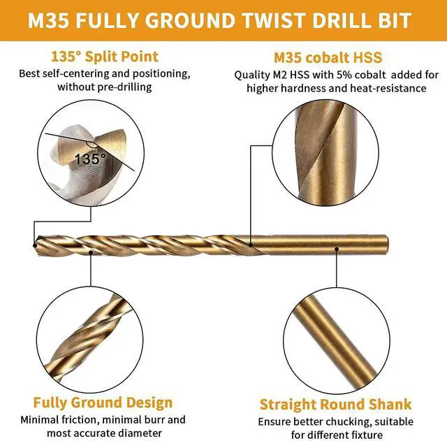 Alt view image 2 of 7 - 13PCS (1/16"-1/4") Cobalt Drill Bit Set, M35 Jobber Length Twist Drill Bits,Suitable for Drilling in Hard Metal, Stainless Steel, Cast Iron